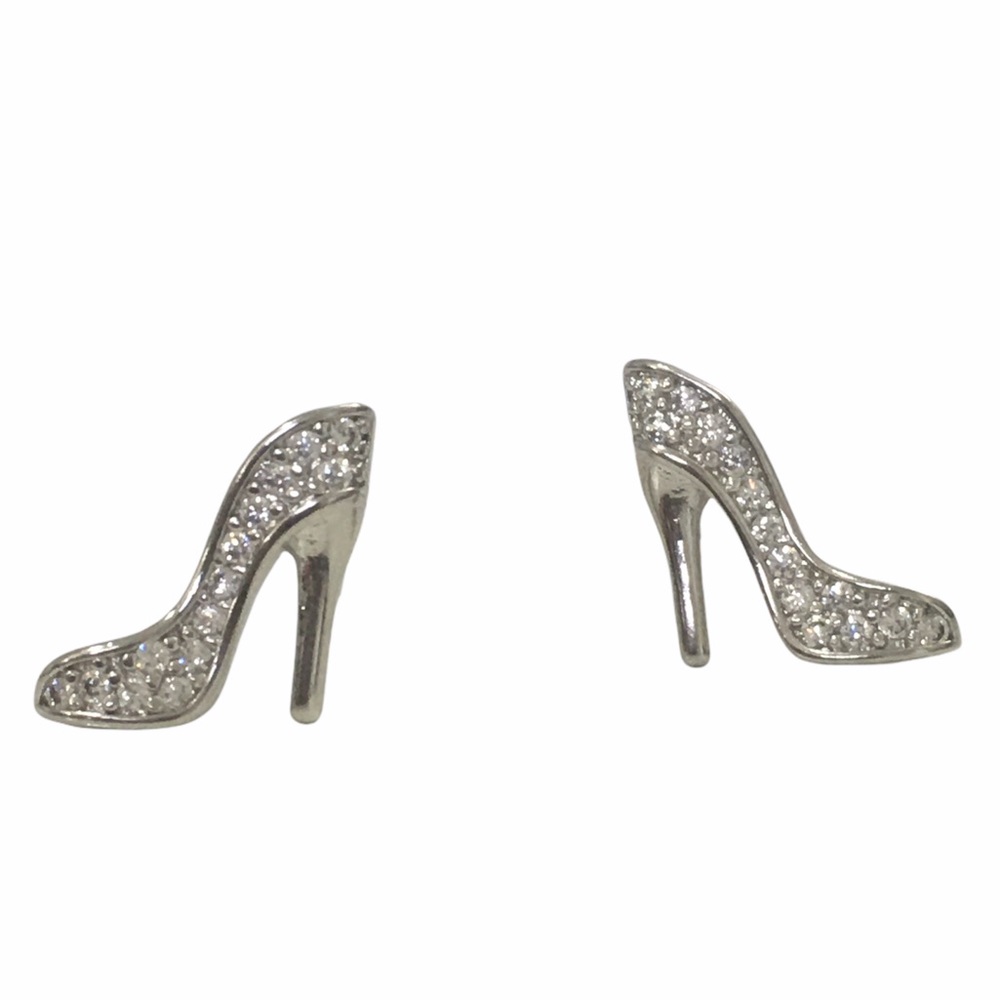 Sterling Silver Stiletto Heel Shoes Swarovski Stud Earrings Statement Jewelry
